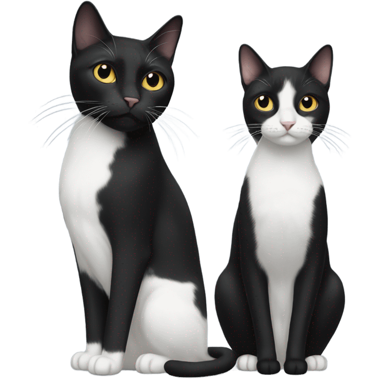 One black and white cat with one black cat emoji