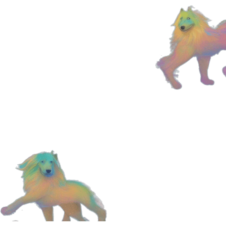 Multicolored rainbow retro groovy tie dye hippie trippy floral patterns on a metallic holographic iridescent blue dog face head unicorn emoji