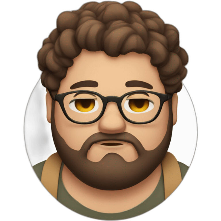 Chubby, non binary, round glasses, attached long brown hair, beard, sleepy emoji