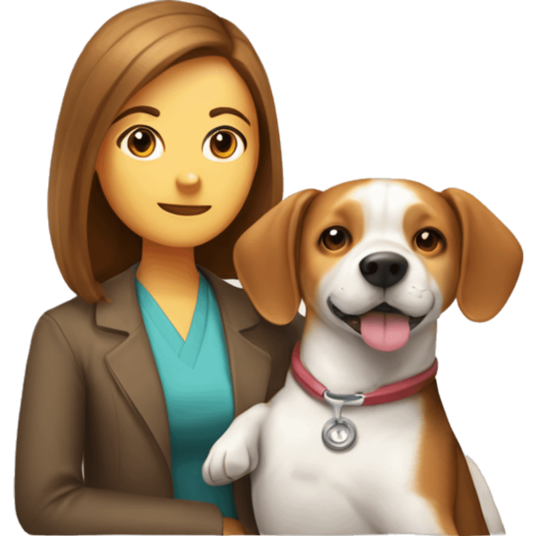  A Beagle dog and a Inu dog cuddle pediatrician woman with medium long  brown hair  emoji