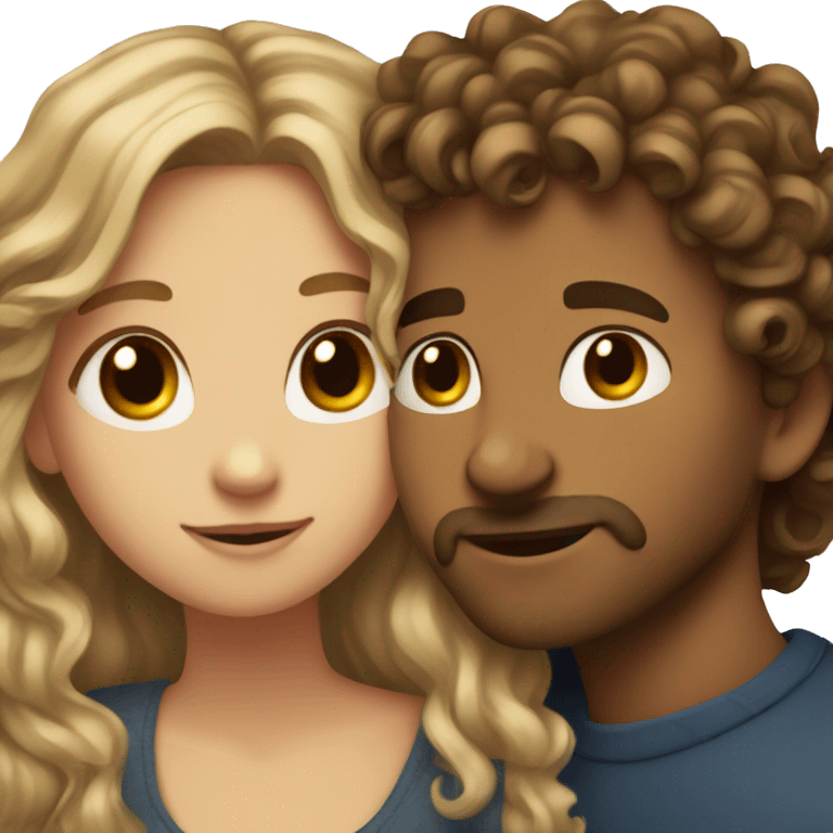 Girl with dirty blonde hair and brown eyes.. hugging guy with curly brown hair  emoji