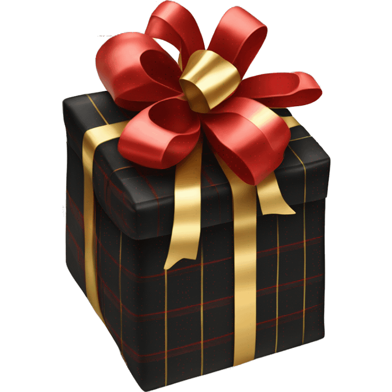 stacked black and red plaid christmas presents with gold bow  emoji