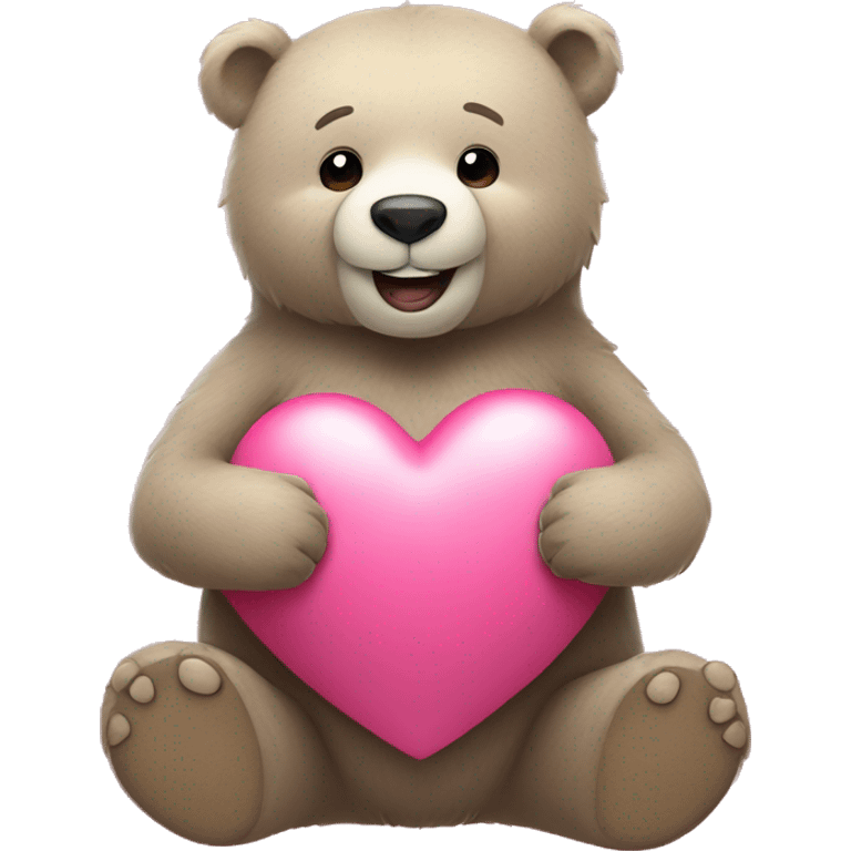 A happy bear hugging a pink heart emoji