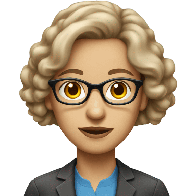 female theoretical physicist with dark blonde hair, blue eyes and glasses emoji