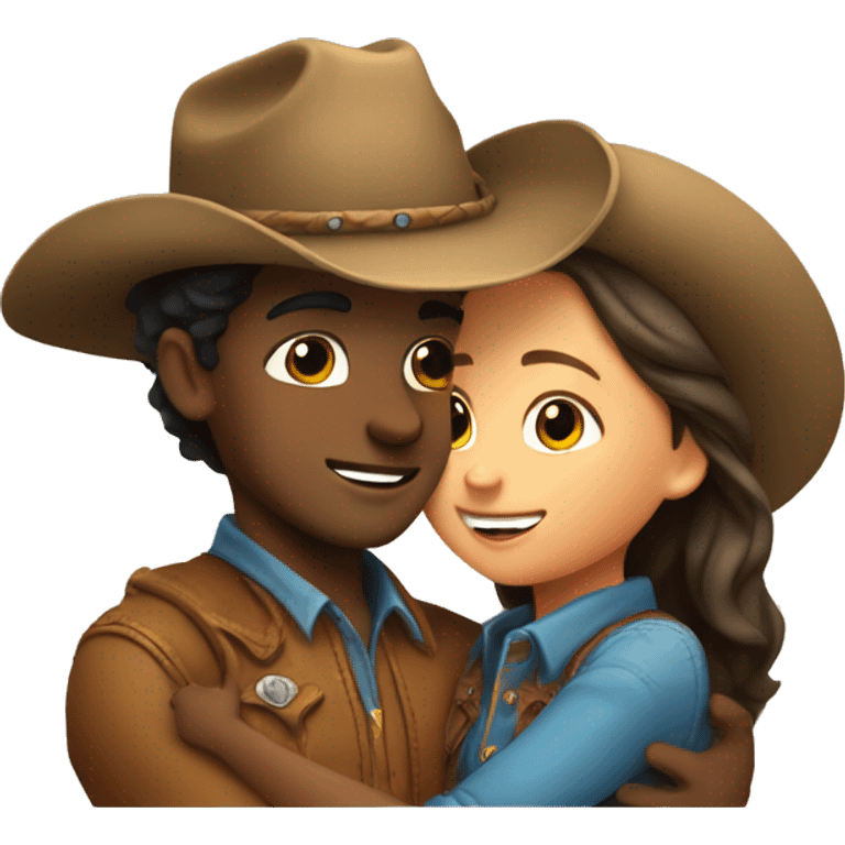 Girl and boy hugging, boy is wearing a cowboy hat emoji