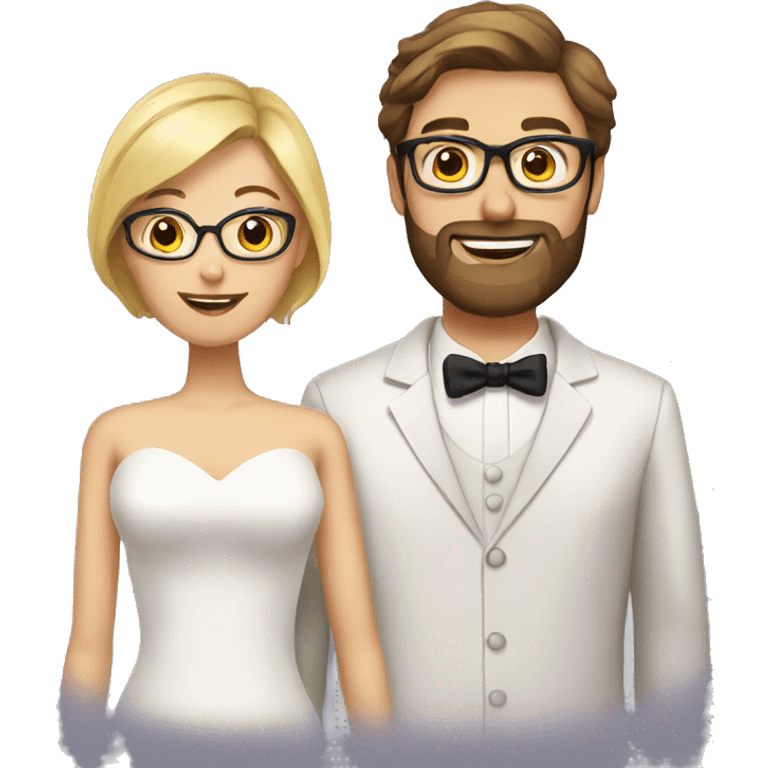 brown hair man with beard marrying a blond hair female with glasses emoji