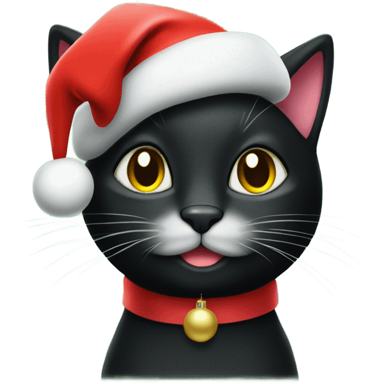 Sparkly black cat wearing a red sparkly Christmas hat emoji