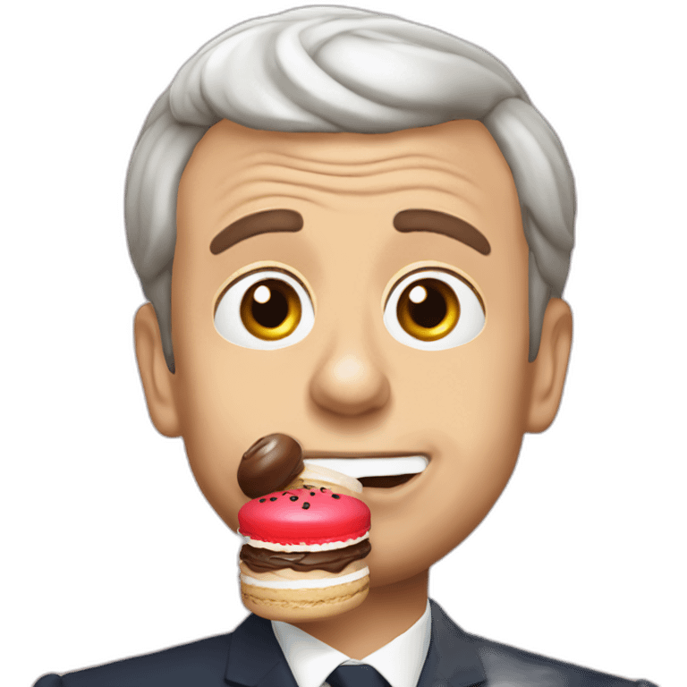 Emmanuel Macron eating a French macaron emoji