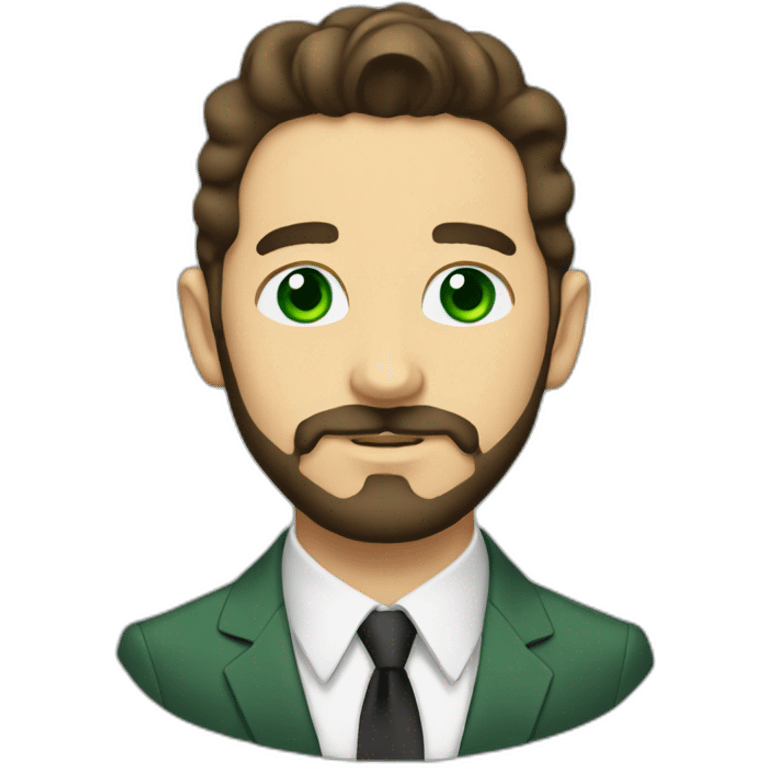 Shia LaBeouf, beard, green eyes, in a suit emoji