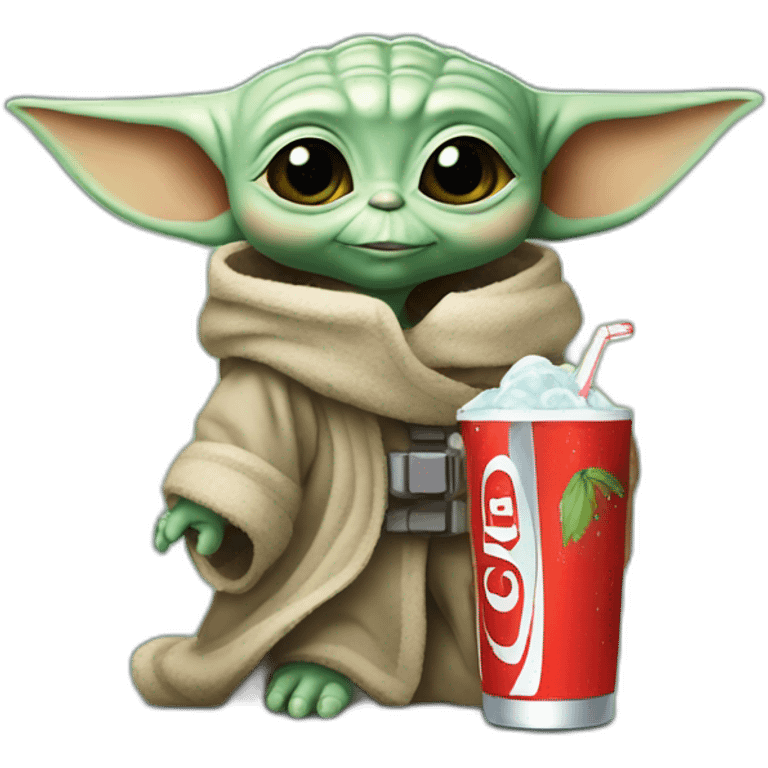 Baby Yoda drink a soda emoji