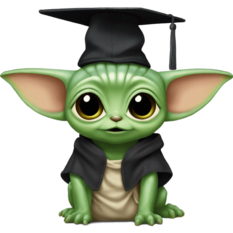 cuty chamaleon similar to baby yoda with a university mortarboard emoji