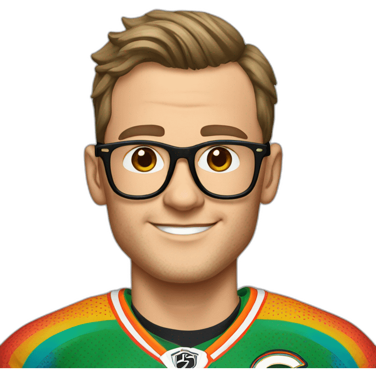 Jonathan Toews wearing glasses and rainbow clothes emoji