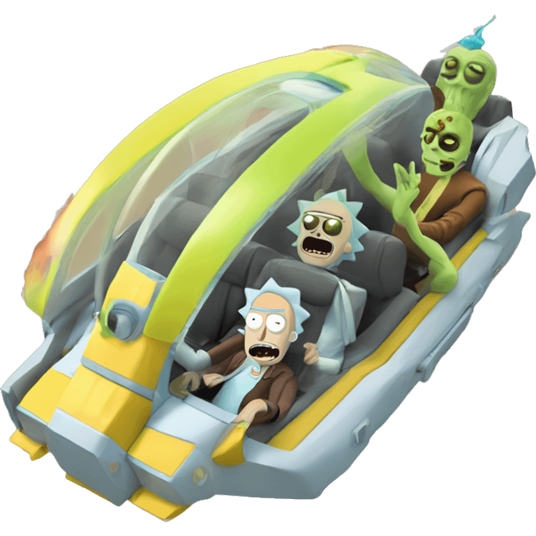 Hot wheel Rick and Morty flying in spaceship to citadel  emoji