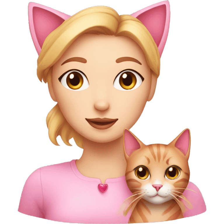 Pink cat with a beautiful woman  emoji