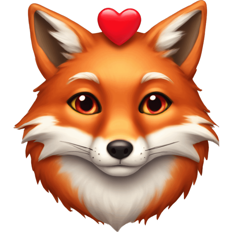 deep lush red fox face with tiny red heart instead of eyes emoji