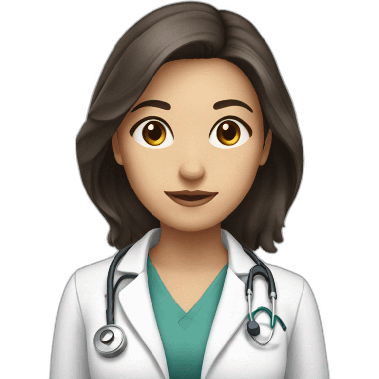 female doctor with mid length hair and very dark brown eyes crouching emoji