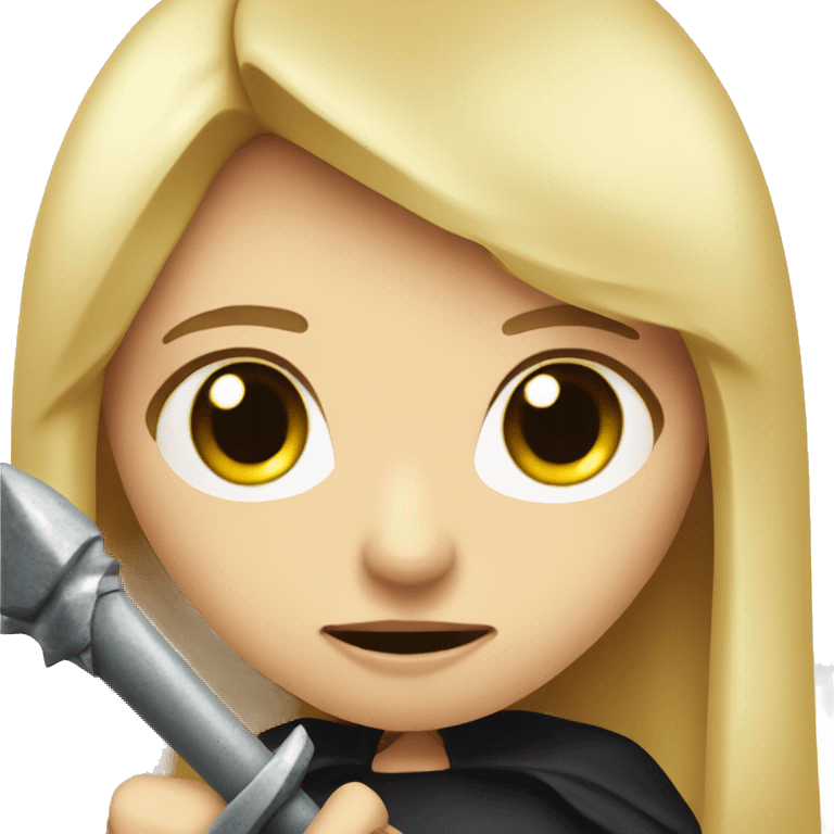 cute blonde girl holding a vampire stake with a fear look on he face emoji