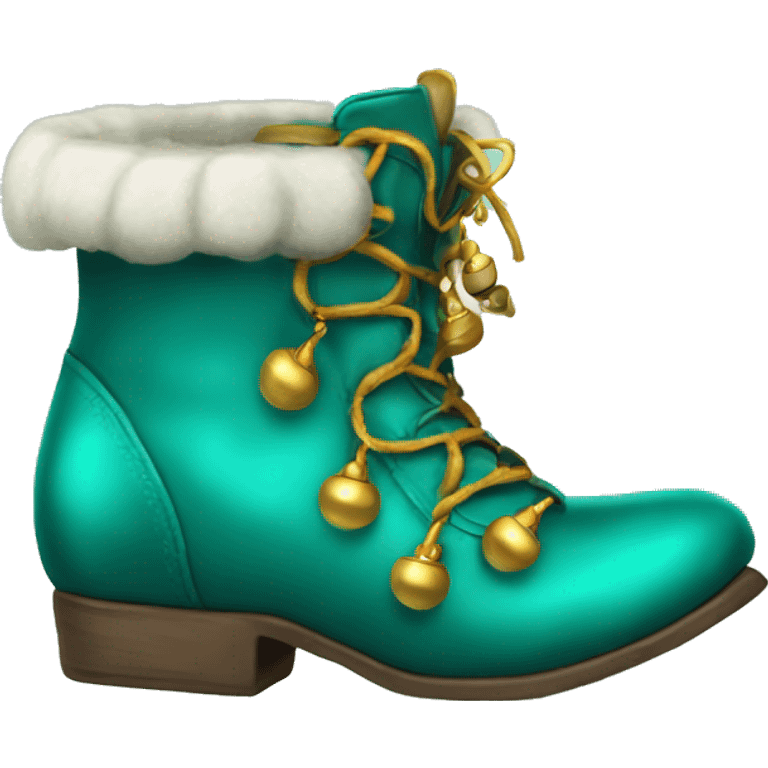 Realistic isolated teal elf boots with bells. emoji