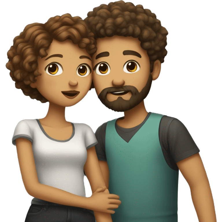 Bearded boy with buzcut kissing curly short haired girl emoji