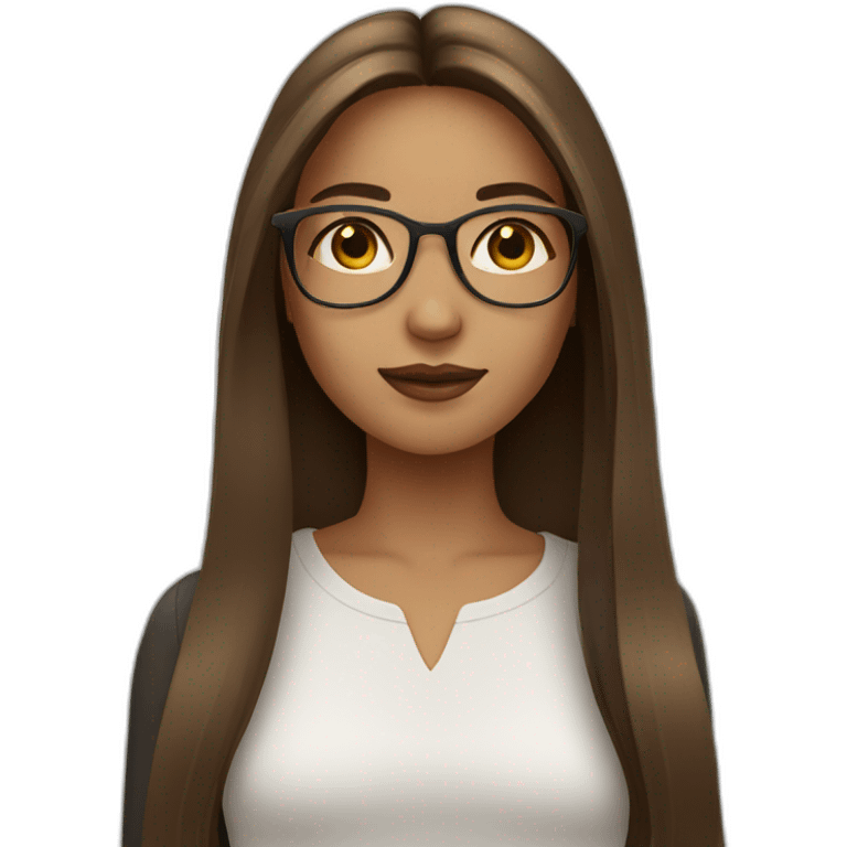 Girl with brown straight long hair and golden glasses emoji