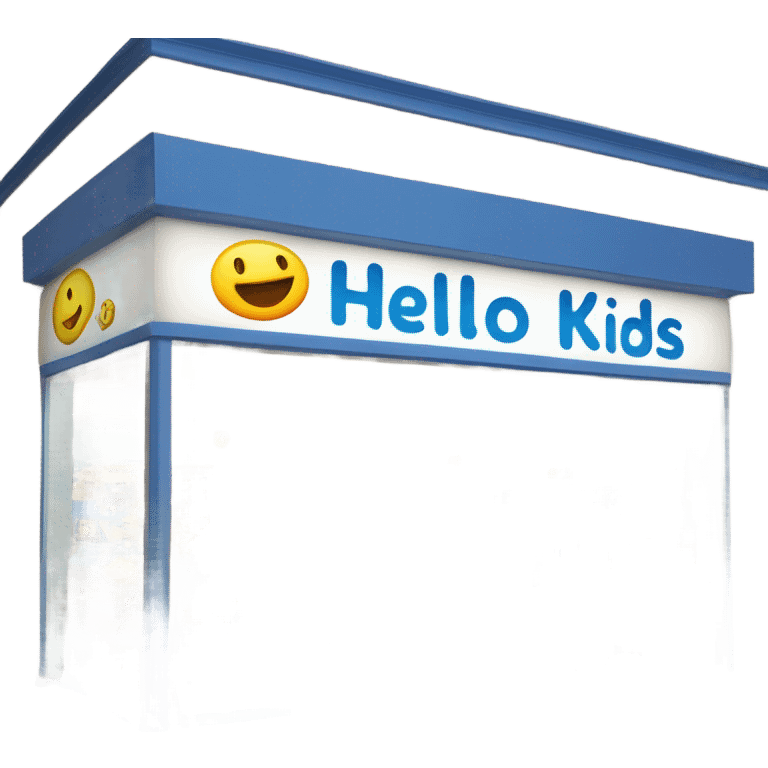 Children's goods store with the inscription "hello kids" in blue emoji