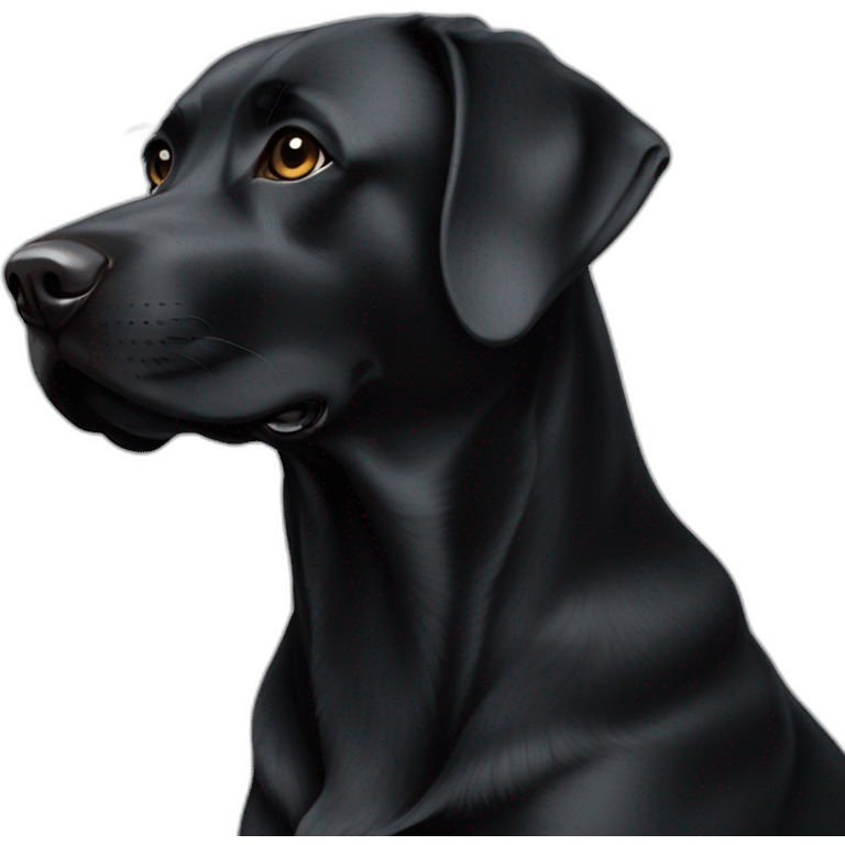 A black female labrador with an White earth shaped freckle on the neck  emoji