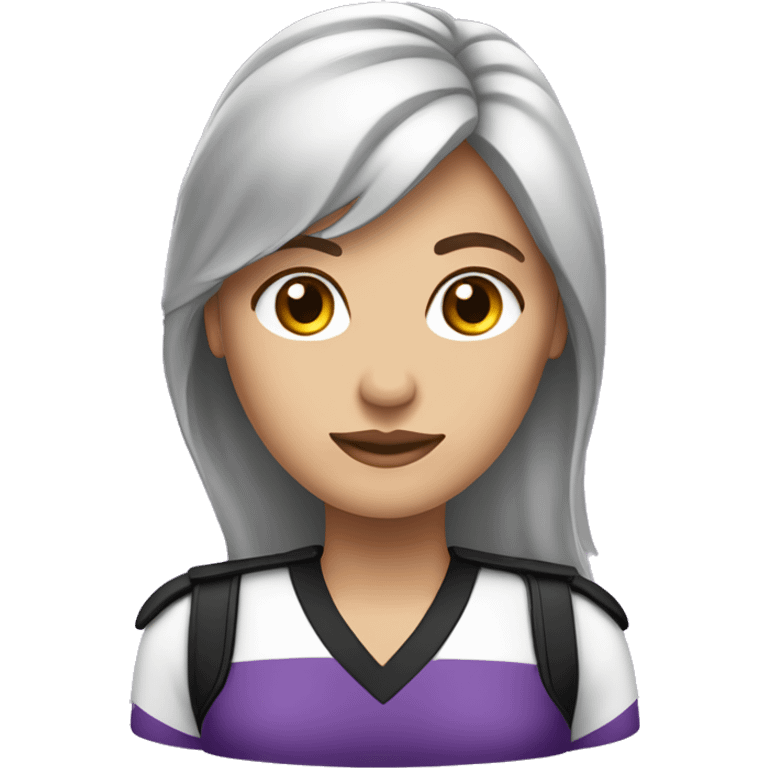 Mujer con cabello largo, lacio y de color negro, piel clara, vestida con uniforme de color violeta  emoji