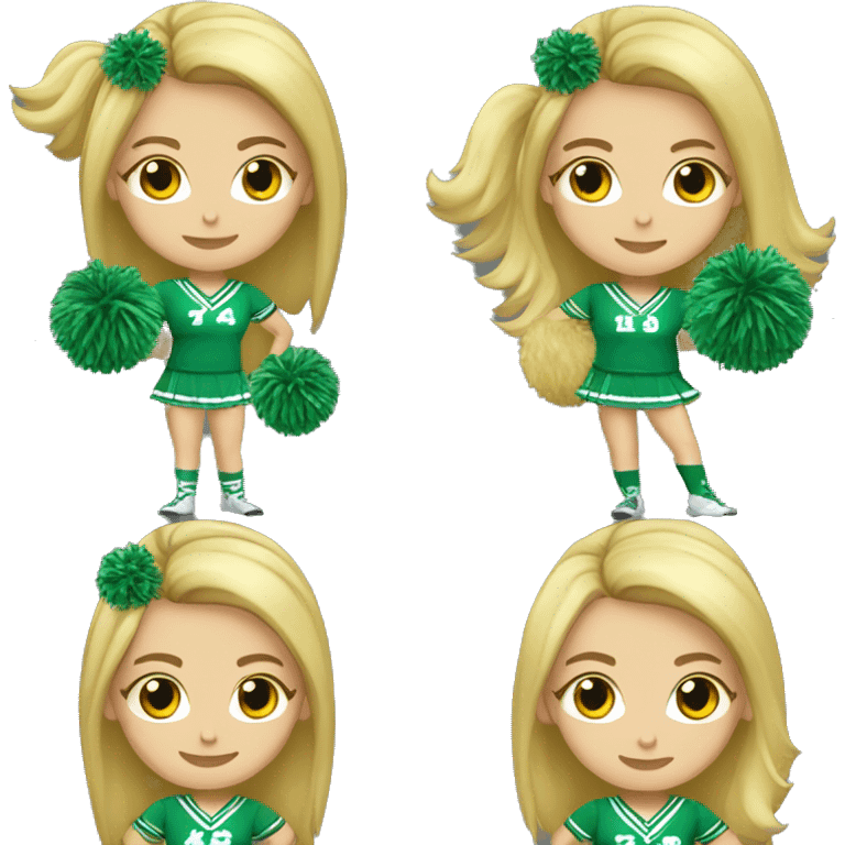 blonde cheerleader wearing green uniform holding green pompoms emoji