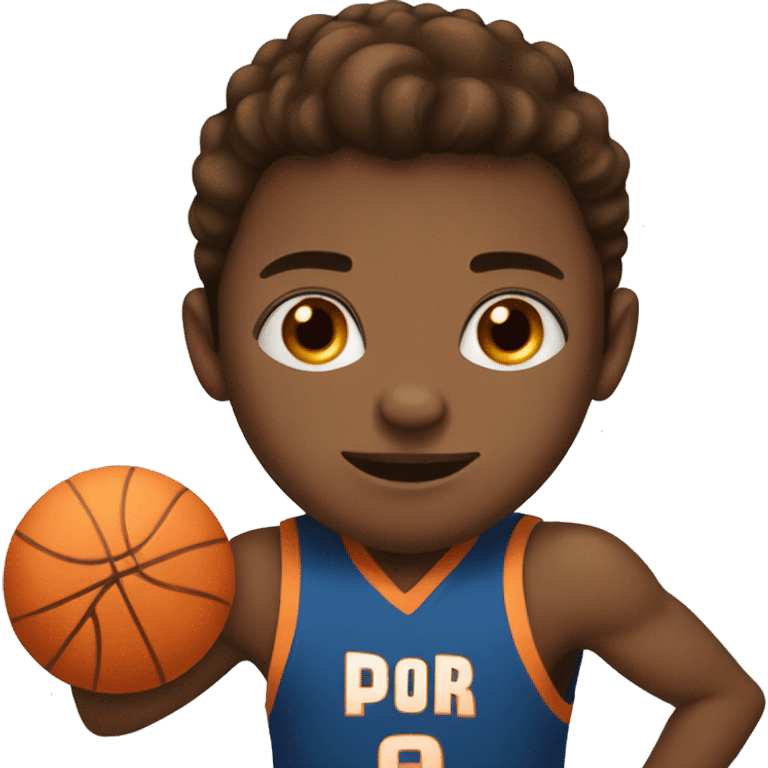 boy with brown hair and brown eyes and peach skin playing basketball  emoji