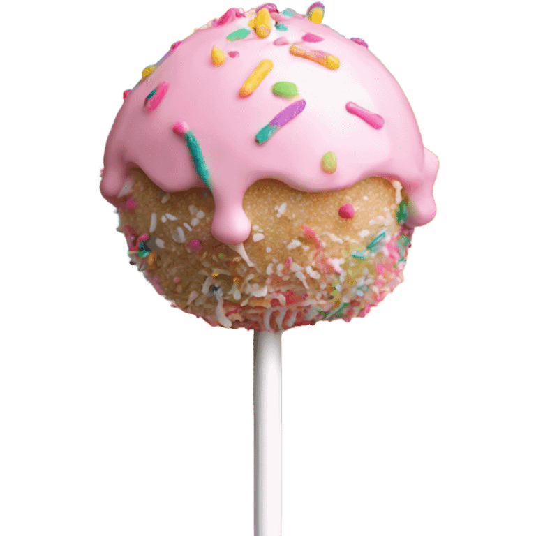 Cake pop with pink icing and rainbow sprinkles and white drizzle  emoji