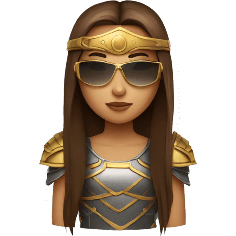 Girl gladiator head with long straight brown hair and sunglasses  emoji