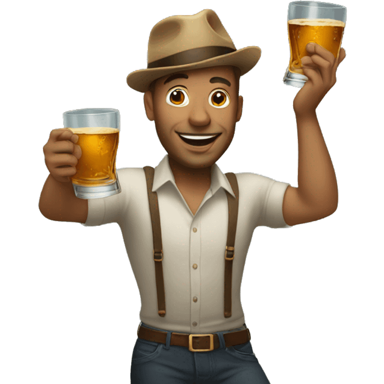 a man dancing with a whiskey glass kept on his head and perfectly balanced emoji