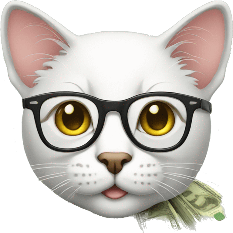 rich cat in glasses with money emoji