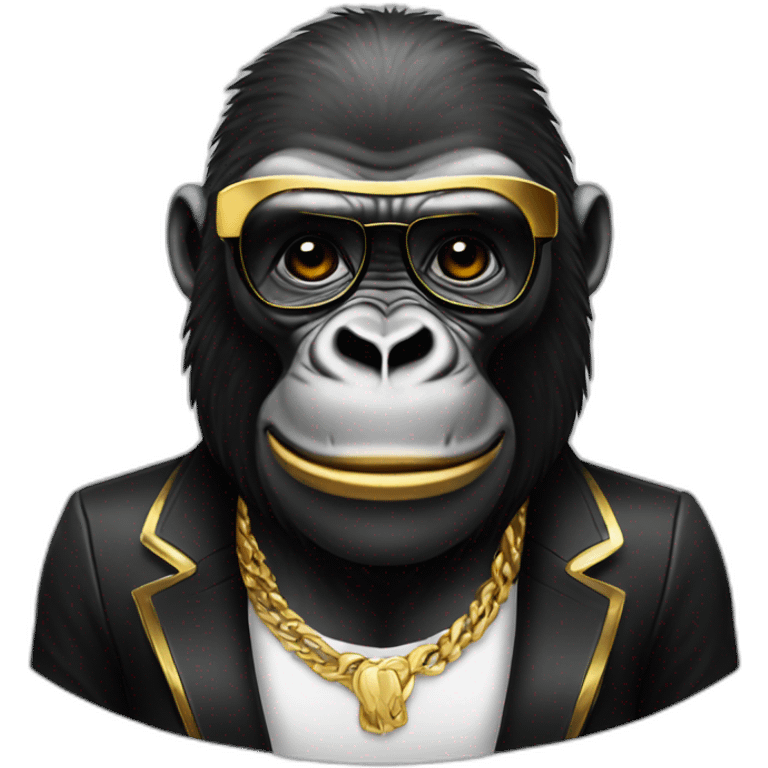 Gorilla wearing Gold and black clothes mafia boss emoji