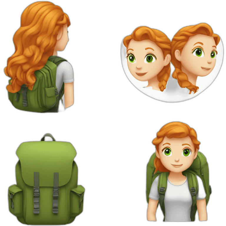 Ginger hair, White girl, green eyes, travelling, map, backpack emoji