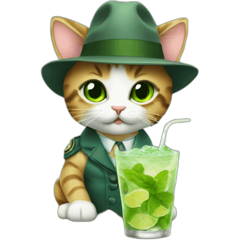 baby detective cat drinking mojito emoji