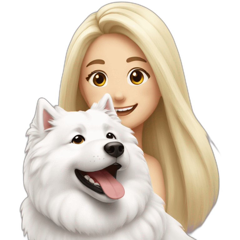 Happy samoyed with blonde smiling girl emoji