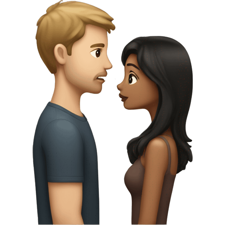 A black haired girl kissing on her lips with a white guy with light brown hair emoji