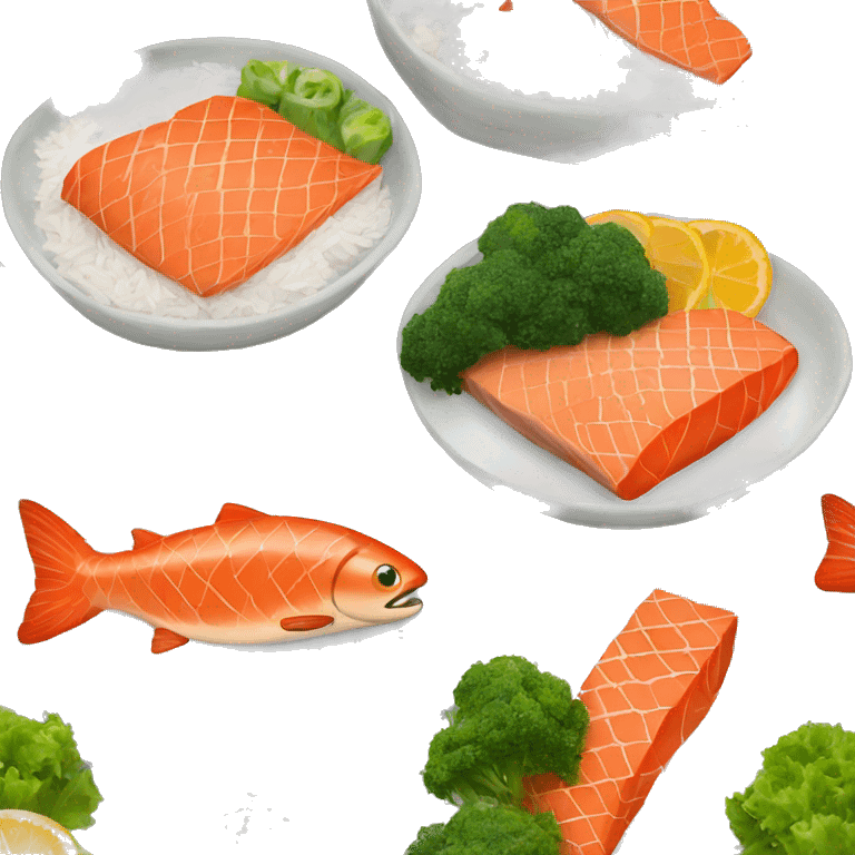 salmon with rice and vegetables  emoji