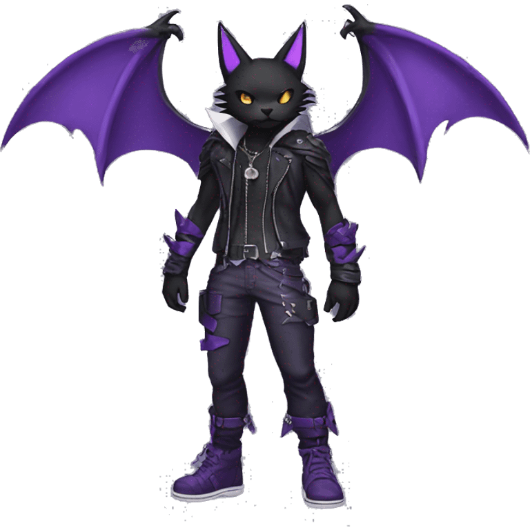 cool edgy black punk Purple nargacuga-bat-cat-Fakemon collar full body emoji