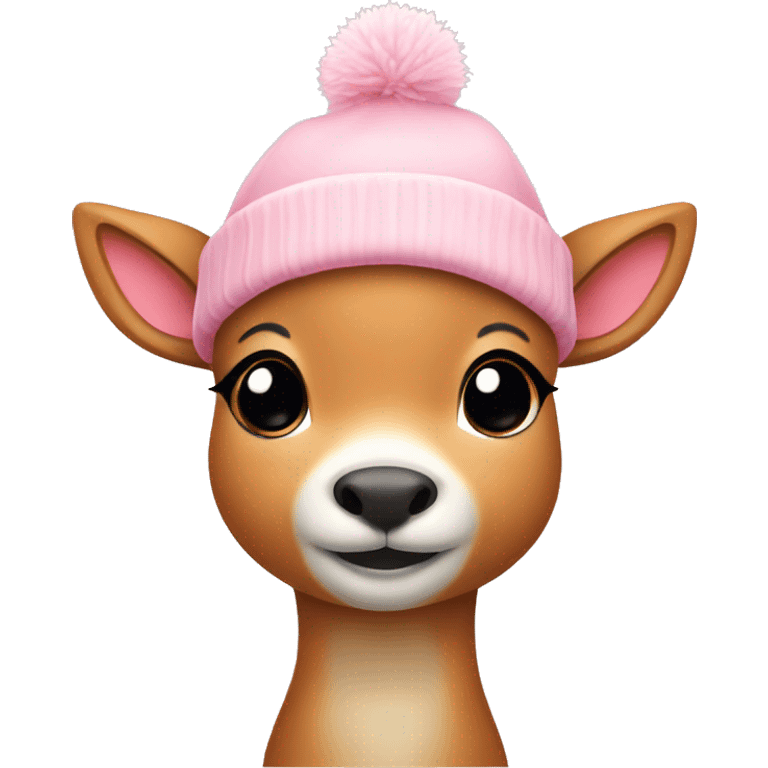 cute deer with a light pink winter hat emoji