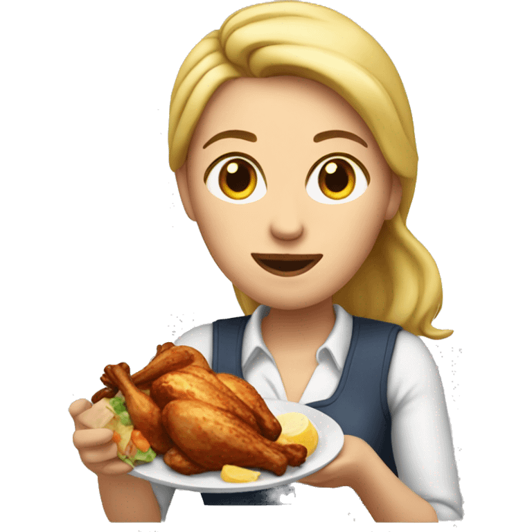 White woman eating grilled chicken  emoji