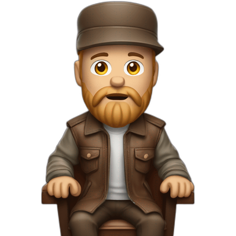 biff wiff short santa beard wearing a brown leather jacket and a paddy driving cap sitting in a folding directors chair looking angry(full body, ios17) emoji