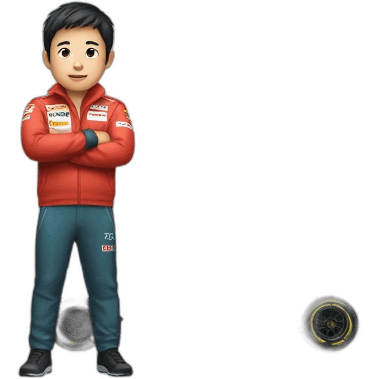 Asian boy in a F1 car emoji