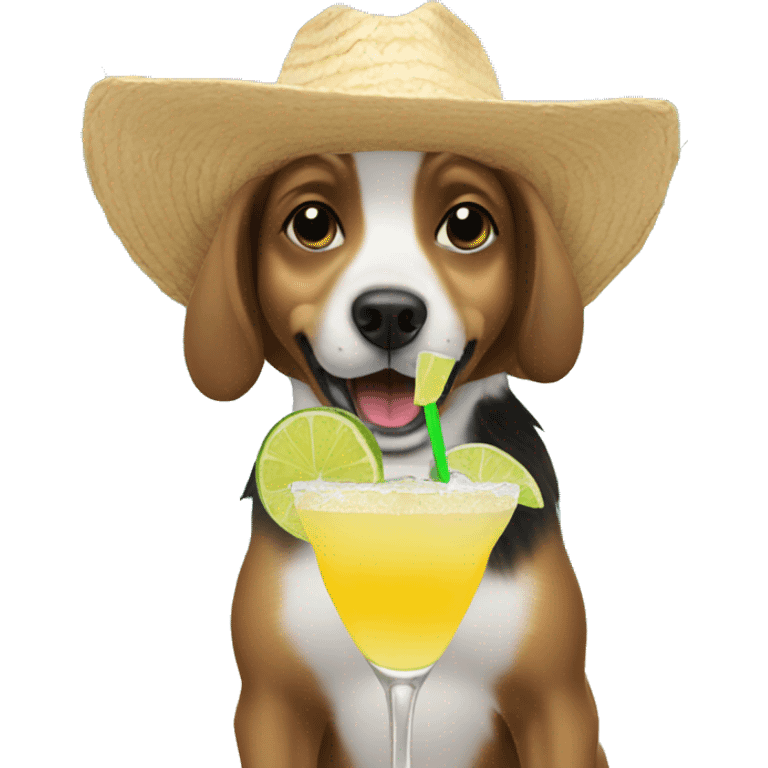 Picture of a dog drinking a margarita at the beach  emoji