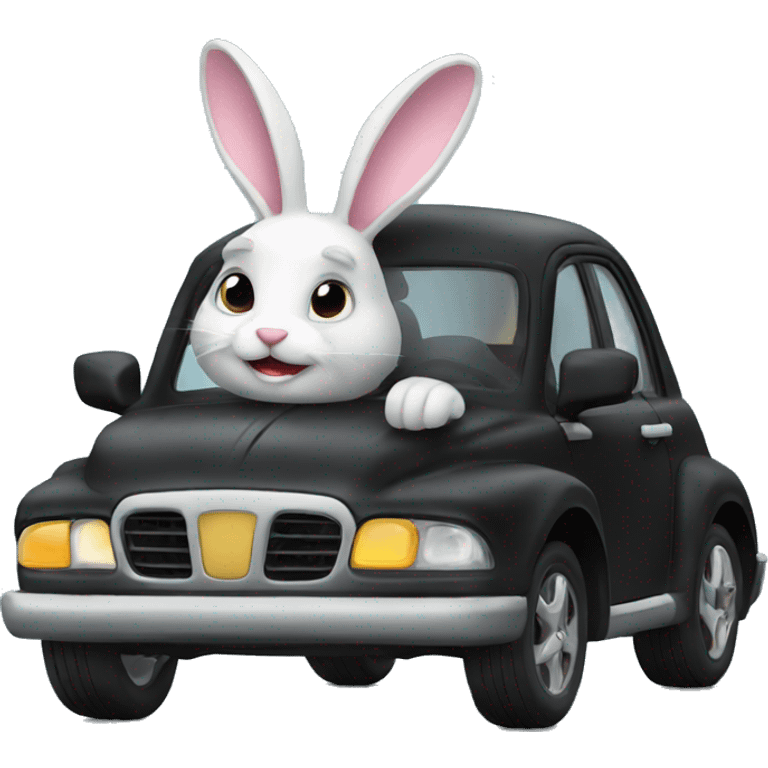 bunny driving a black car  emoji