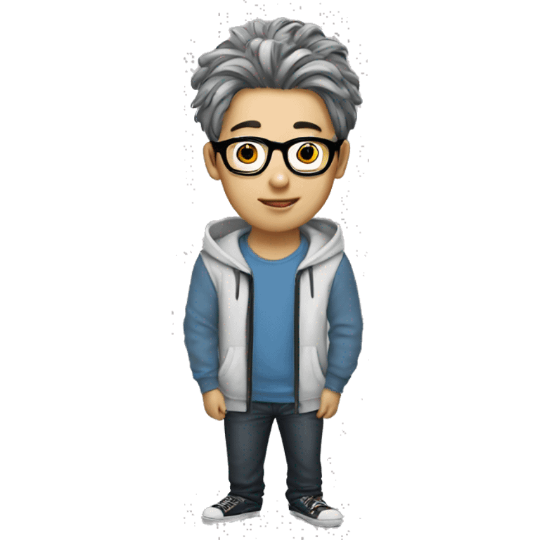 korean guy with curtains hair and glasses zip hoodie emoji