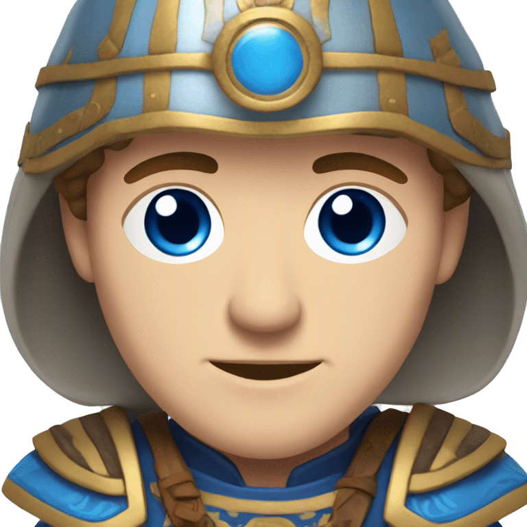 British white male with brown hair and blue eyes wearing a Mongolian warrior outfit emoji