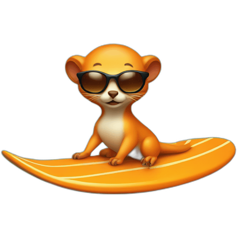 fat orange tailless weasel with sunglasses on a surf board emoji