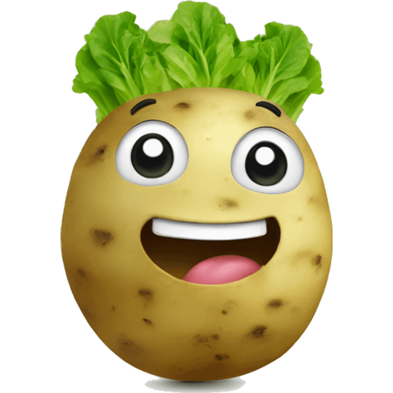 Potato with happy face holding a lettuce  emoji